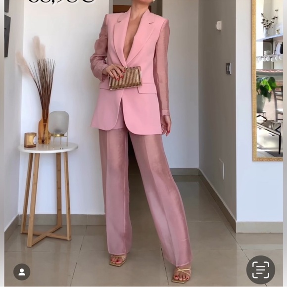 NWOT Pale Pink Mixed Organza Blazer Zara - Picture 9 of 13
